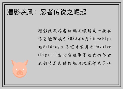 潜影疾风:忍者传说之崛起